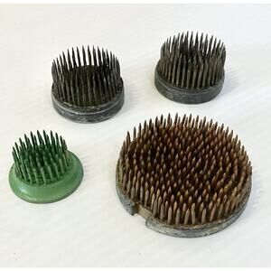 Vintage Prong Spike Flower Frog Set Of 4 Zinc & Brass Round Metal Floral Arrange